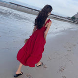 Plataz Holiday Red Sling Dress Women's Summer 2025 New Super Fairy Dress Sanya Travel Suitable For Beach Skirt