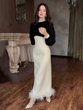 Plataz Temperament Famous Heben Wind Pearl Collar High-End Feeling Repair Wool Dress