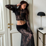 Plataz Lace Perspective Two Sets Of Female Hottie Fashion Straps High-Waisted Long Skirt Set HZ0628