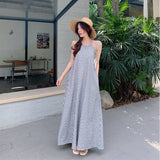 Plataz Retro Hanging Neck Stripe Sling Dress Women Summer Sexy Bare Back Strap Long Skirt Loose A Word Skirt