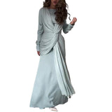 Plataz Women's New Autumn Collar Collar Overlapping Design Dress Dress High-Rise Collar With Long Skirt