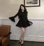 Plataz 2025 Long-Sleeved Dating Dress Lotus Edge Cut Dress White Short Dress