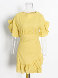 Plataz Trend Style Dress 2025 Spring New Petal Sleeves With Irregular Short Skirts