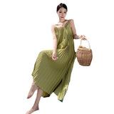 Plataz Red Seaside Holiday Sling Dress Women's Summer 2024 New Temperament Loose 100-Folded Long Dress Super Fairy