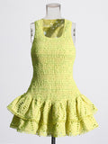 Plataz Summer Holiday Wind New U-Shaped Tie Design Super Short Lotus Edge Dress Woman