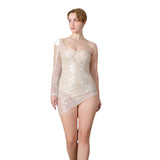 Plataz Thin Mesh Shading Lint Long Sleeves With High-Waisted Solid Color Temperament Slim Bandid Dress