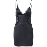 Plataz Sling V-Neck Lace Lace Bouquet Hollow Short Dress 2025 Sexy Body Babes Dress DJPT