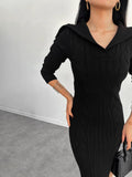 Plataz Fashion Knitted Solid Color In Autumn 2024 V-Neck Bag Hip Dress