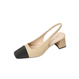 Plataz Korean Version Of The Small Side Of The Square Head Coarse Heel Women's Shoes After The Stumbling Sandals Back Empty Single Shoes Women High Quality Shoes