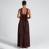 Plataz 2025 New Solid Color Sleeveless Chest Open-Back Splicing Dress