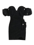 Plataz Folded Shoulder Three-Dimensional Flowers Splicing Short-Term Waist Small Dress 2025 Summer New Dress Woman