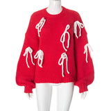 Plataz Women's Autumn And Winter Bump Color Bow Decoration Loose Sweater DJPT