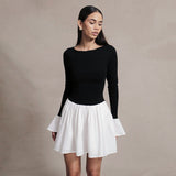 Plataz Women's Clothing Hit The Word Collar Horn Long-Sleeved Lotus Leaf Short Skirt DJPT
