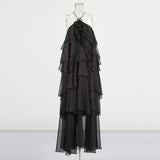 Plataz Holiday Wind Beach Beach Sling Skirt 2025 Summer New Hanging Neck Sleeveless Leaves Side Solid Dress