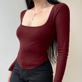 Plataz Knitted With A Short Long-Sleeved Top 2025 Summer New Women's Casual Bottoming Shirt DJPT