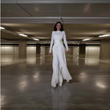 Plataz Sexy Fashion Round Collar Folds To The Waist To Repair The Solid Color Temperament Dress