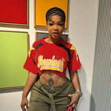 Plataz Summer 2025 New T-Shirt Casual Match Color Short-Sleeved Splicing Print Top Woman DJPT