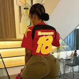 Plataz Summer 2025 New T-Shirt Casual Match Color Short-Sleeved Splicing Print Top Woman DJPT