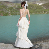 Plataz Design Sense Niche Sleeveless Hanging Neck Dress Fairy Summer Seaside Holiday Dress