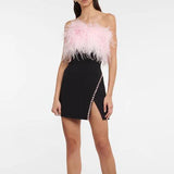 Plataz 2024 New Breast-Boosted Hump Bird Woolen Dress Dress Dress Dress Dress For Sexy Forked Diamond