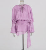 Plataz Dress 2025 Spring And Summer New Loose Long-Sleeved Sexy T-Shirt With Ribbon Dress Woman