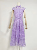Plataz Summer Australian Holiday Wind Collar Sleeveless Belt To Collect Waist Water Lace Purple Dress Dress Dress