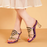 Plataz Drill Sandals Summer New Women's Cool Slippers With Fashion Crystal Coarse Heel High Heels Wear Women's Slippers Anti-Slip High Quality Shoes