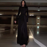 Plataz Sexy Fashion Round Collar Folds To The Waist To Repair The Solid Color Temperament Dress