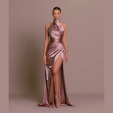 Plataz Summer New Temperament Collar Dress Hanging Neck Sleeveless Open Fork Thin Dress Dress Dress DJPT