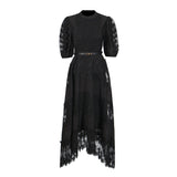 Plataz Elegant Style Dress 2025 New Round Collar Bubble Bubble Sleeve Lace Belt Fashion High-End Dress
