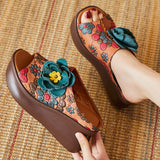 Plataz Of The Pig Skin National Wind Flower Print Big Flower Summer Retro Hollow Fish Mouth National Wind Drag High Quality Shoes