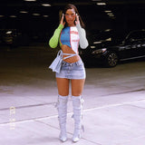 Plataz Autumn 2025 New Street Casual Colling Color Print Slanted Strewed Long Sleeve Blouse DJPT