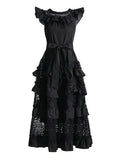 Plataz Holiday Style Dress 2025 Spring New Word Shoulder Tie With Thin Embroidery Temperament Fairy Dress