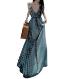 Plataz Sexy Sling Dress Women's Summer New Hainan Sanya Bohemia Printed Back Holiday Dress