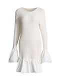 Plataz Summer New Temperament Retro Style Wind Wind Collar Lotus Side Splicing Horn Sleeve Knitted Dress Woman