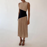 Plataz 2024 Women's Clothing Folds Irregular Black Spliced Sleeveless Long Dress