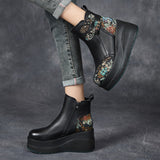 Plataz Layer Of Cow Skin National Style Characteristics Of Leisure Thick Background Ms. Comfortable Cotton Autumn And Winter Color Leather Ms. Martin Boots High Quality Shoes