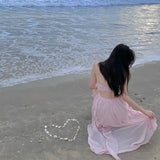 Plataz Super Fairy Lotus Side Seaside Holiday Dress Pure Sexy Hanging Back Open Fork Dress Female Dress