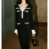 Plataz 2024 Autumn And Winter Small Fragrant Wind Hit The Fish Tail Waist Dress Temperament High-End V-Neck Long Dress