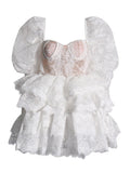 Plataz Version Of The Women's Group Wind 2025 Summer New Heavy Industry Bubble Sleeves Embroidered With Leaves Side Short Women's Dress