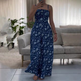 Plataz Summer New Leisure Holiday Blue Print Retro Bare Back Double Strap Sling Skirt