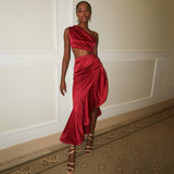 Plataz Autumn 2025 New Long Dress Famous Style Temperament Sexy Slant Shoulder Vest Dress Dress DJPT