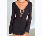 Plataz Women's New Knitted Tying Dress With Long Sleeves And Hip Mini Skirt HZ0628