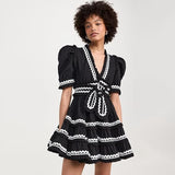 Plataz Temperament Elegant Famous Style Dress 2025 Spring New V-Neck Stripe To Receive Waist Tie Dress Woman