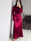 Plataz 2024 New Waist-Skinny Strap Solid Long-Sleeved Long-Sleeved Dress