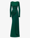 Plataz Sexy Fashion Round Collar Folds To The Waist To Repair The Solid Color Temperament Dress