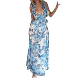 Plataz 2024 Summer Dress Slim Light Luxury Sexy Floral Long Dress