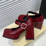 Plataz Shoes Spring New Square Head Thick Heel Women's Shoes Light Mouth Clasp Single Shoes Mary Treasure Shoes 40-43 High Quality Shoes