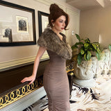 Plataz Autumn 2025 New Temperament Body-Body-Slender Shoulder-To-Heart Shawl Dress Woman DJPT