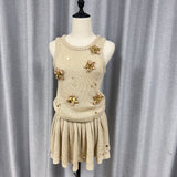 Plataz 2024 Early Autumn Exquisite Fashion Hand-Beaded Knitted Vest Half-Skirt Set